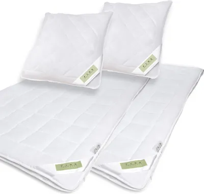 Produktbild von Julido 4-Jahreszeiten Komplettset 2xDecke 135x200cm 2xKissen 80x80cm Deckenfüllung 450+650g Kissenfüllung 1000g Steppbett mit Druckknöpfen Ganzjahres-Bett Zudecke Kopfkissen