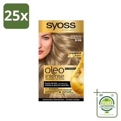 Obrázok produktu pre 25 ks SYOSS Oleo Intense 8-05 Béžová blond – Trvalá farba na vlasy bez amoniaku – Veľké balenie – 25 kusov