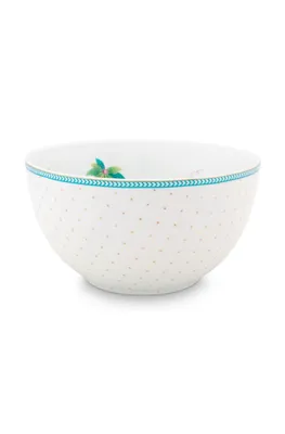 Produktbild von PiP Studio, Schüssel, Gold, 15 cm, Jolie Flowers Dots, mit Palmen, Reihern, Goldpunkten und exotischen Pflanzen, Handwäsche.