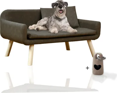 Produktbild von Rohrschneider Premium Hundesofa XL abwaschbar - Braun / Grau - Komfortables Kunstleder Hundebett für Große und Mittlere Hunde, Einfache Pflege