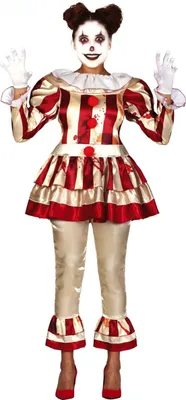 Produktbild von Clown Halloween Kostüm Für Erwachsene Horror Clown Gruseliger Auftritt Fasching Party Blutig Gruselig Grusel Horror Shows Maskerade Zirkus, Größe: 44 - 46 (XL) Farbe: Beige