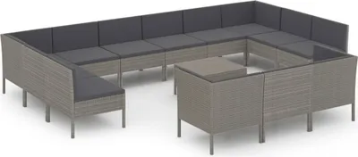 Produktbild von vidaXL 14-tlg. Garten-Lounge-Set mit Auflagen Poly Rattan Grau