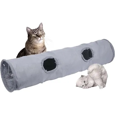 Produktbild von Faltbarer Katzentunnel aus WildKunstleder – 130 cm, mit 2 Eingängen & Spielball, knisterndes Spielzeug für Katzen & Kleintiere