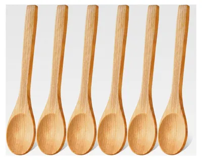 Produktbild von 6 Stück kleine Holzlöffel mit langem Griff 13 cm, Honiglöffel aus Holz zum Essen, Mischen, Rühren und Kochen für Zuhause, Küche, Kaffee, Party und Restaurant