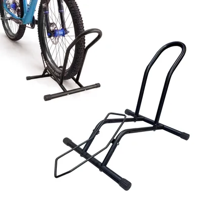Immagine prodotto di Portabiciclette Relaxdays, 16–29 pollici, larghezza pneumatici fino a 10,5 cm, supporto per ruota anteriore e posteriore, da pavimento, per 1 bicicletta, nero