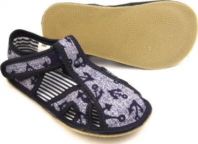 Produktbild von Hausschuhe BAREFOOT EF 386 Jeans Blau mit Ankern offen