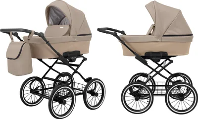 Produktbild von Kinderwagen ROMANTIC Babywagen Babyschale Kinder Wagen Set 1 in 1 (cappucino eco, Rahmenfarbe: schwarz Rahmen)