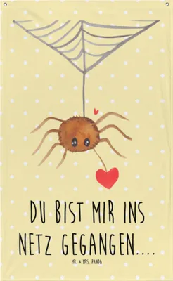 Produktbild von Mr. & Mrs. Panda Wandbild Spinne Agathe Liebe - Gelb Pastell - Geschenk, Gobelin, Verliebt, Liebesgeschenk, Tapestry, Wandteppich, Hängedeko, Wandtuch, Liebesbeweis