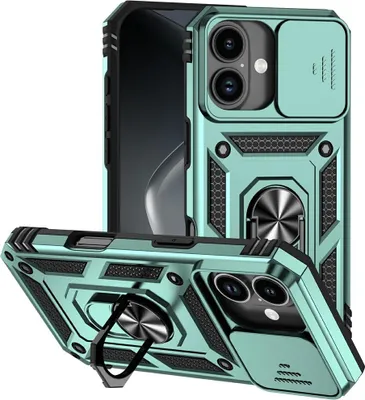 Produktbild von iPhone 17 Hülle - Coverup Armor Ring Ständer Back Cover mit Kamera Schutz - Grün