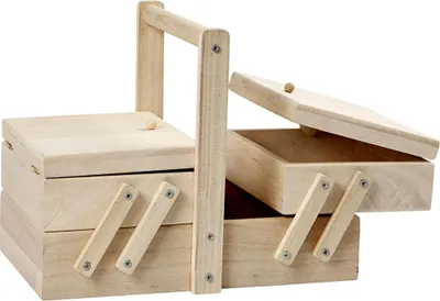 Produktbild von Nähkästchen - ausklappbar - Holz - 24 cm - Aufbewahrungsbox - Nähkoffer - Nähzubehör aufbewahren