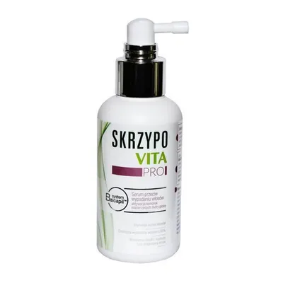 A white bottle of hair serum with a spray applicator.