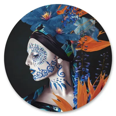 Produktbild von Sticker rund ABSTRAKT Porträt Frau 3D Blumen Pflanzen Natur Make Up Moderne Muster Wanddeko Aufkleber 100 cm x 100 cm