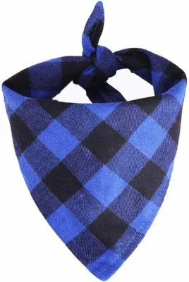 Productafbeelding van 2x Verstelbare Katoenen Hondenbandana's Geruit Patroon Zwart Blauw voor Kleine & Middelgrote Huisdieren
