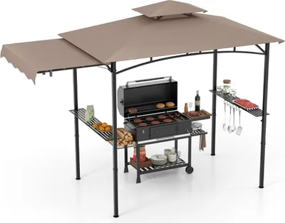 Produktbild von Grillpavillon mit seitlicher Markise und Doppeldach, Braun