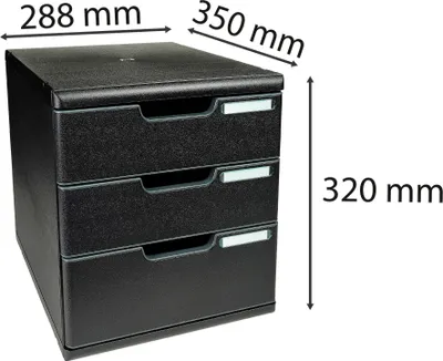 Zdjęcie produktu dla Pojemnik na dokumenty A4, z przegródkami, 3 szuflady, czarny, Exacompta MODULO ECOBlack
