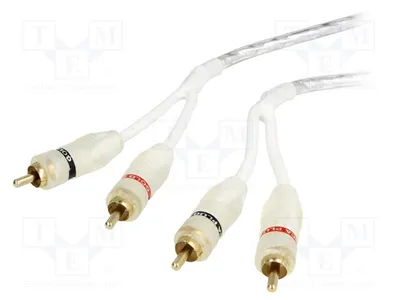 Immagine prodotto di 1 cavo da 1 metro con 2 connettori RCA, adatto per amplificatori, colore bianco. Prodotto professionale per auto