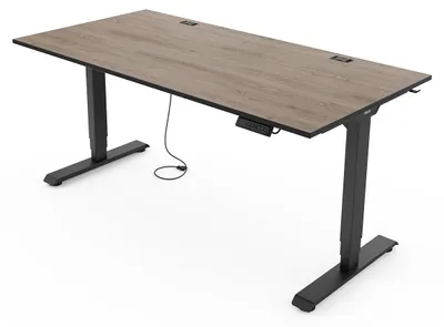 Produktbild von Yaasa Desk Essential Höhenverstellbarer Schreibtisch Elektrisch 180 x 80 cm, Eiche Dunkel/Schwarz – 4 4 Speicherfunktionen, Höhenanzeige, Kollisionssensor und Kabelnetz