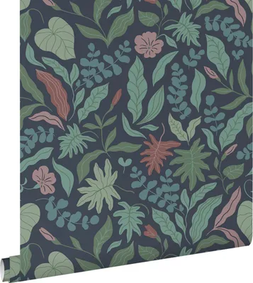 Obrázek produktu pro ESTAhome tapeta listy a květy tmavě modrá, zelená a růžová 50 x 900 cm