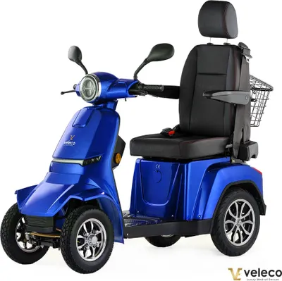Produktbild von Veleco Gravis Elektromobil - Kapitänssitz mit hoher Rückenlehne - 4-Rad Mobilitätsroller - komplett montiert - Voll-LED Beleuchtung (Blau)