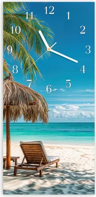 Produktbild von Wanduhr aus Glas mit Motiv Strandparadies- 30 x 60 cm - inkl. Aufhängesystem