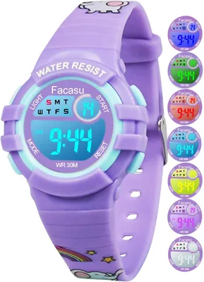 Obrázek produktu pro Dětské digitální hodinky pro dívky chlapce, vodotěsné dětské hodinky, barevné světlo, venkovní sportovní snadné čtení nastavení se stopkami budík pro děti