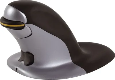Produktbild von Fellowes Penguin Beidhändige vertikale Maus-Kabellos,S, Beidhändig, Vertikale Ausführung, Laser, RF Wireless, 1200 DPI, Schwarz, Silber