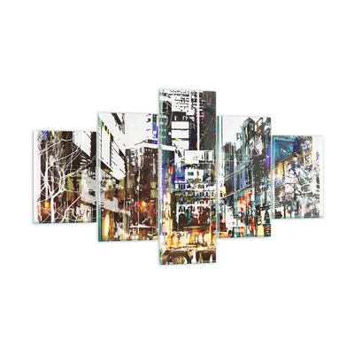 Produktbild von Bilder auf glas - Stadt Straße Haus - 125x70cm - Glasbilder - Wandbilder - Kunstdruck - zum Aufhängen bereit - Wanddekoration aus Glas - Glas Bilder - Wandbild auf Glas - 5 Teile - GEA125x70-3800