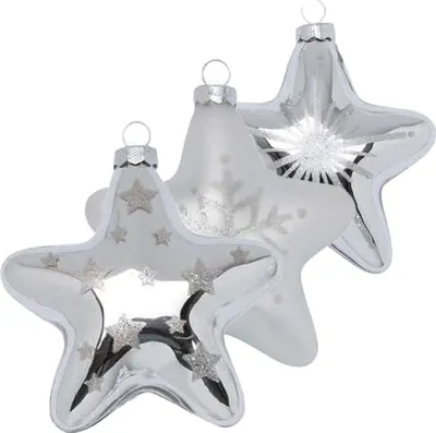 Produktbild von Christbaumschmuck Stern Glas 3 Stk 8 cm Frosty Silver