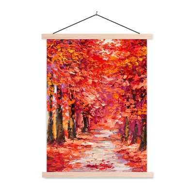 Produktbild von MuchoWow® Textilposter Gemälde - Bäume - Herbst - Ölgemälde 120x160 cm mit holzfarbenen Rahmen - Plakatkarton