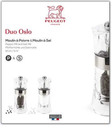 Produktbild von PEUGEOT Mühlenset OSLO 14cm Pfeffermühle Salzmühle Acryl Stahlmahlwerk