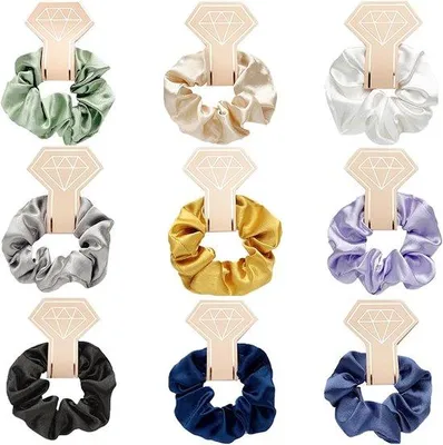 Produktbild von Famanu Satinscrunchies 9 Stück, weiche Haargummis in 9 Farben für Pferdeschwänze