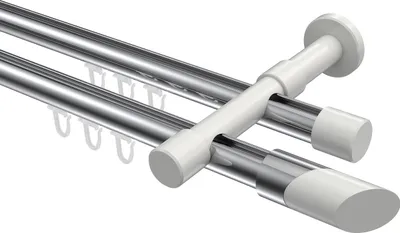 Produktbild von Interdeco Innenlaufstange / Gardinenstange mit Innenlauf Chrom / Weiß, Typ Prestige Verano (Schräge Bicolor), 20 mm Ø 2-läufig, 320 cm