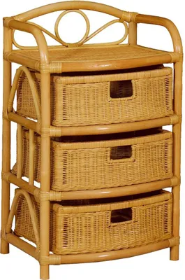 Produktbild von KRINES HOME  Regal aus echtem Rattan 3 Schübe Rattan-Kommode Badregal mit Schubladen aus Naturmaterial Rattanschrank Natur (Honig)