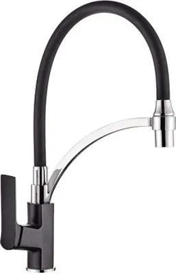 Produktbild von Drehbare Küchenarmatur mit flexibler Silikonhahn - Schwarz - Ausziehbare Einhandarmatur