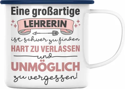 Produktbild von Trendation - Lehrerin Geschenk Emaille Tasse Geschenkidee Lustig Danke Sprüche Dankeschön Grundschule (Blau)
