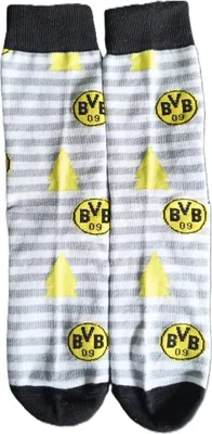 Produktbild von Borussia Dortmund Weihnachtssocken grau weiss geringelt