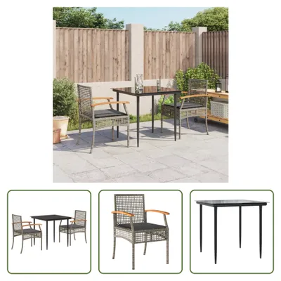 Produktbild von The Living Store 3-tlg. Garten-Essgruppe mit Kissen Grau Poly Rattan