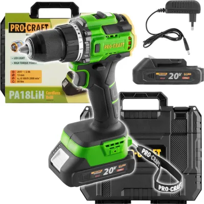 Immagine prodotto di Procraft PA18LiH-1B-C Trapano avvitatore a batteria 20 V 80 Nm Brushless + 1x batteria 2,0 Ah + caricabatterie + valigetta