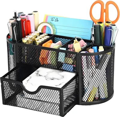 Imagen del producto de Organizador de escritorio metálico, con cajón, color , para material de oficina