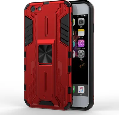 Produktbild von iPhone 6s Hülle, Dual Layer PC TPU Bumper Stoßfest Ständer Schutzhülle für iPhone 6 / 6s Rot
