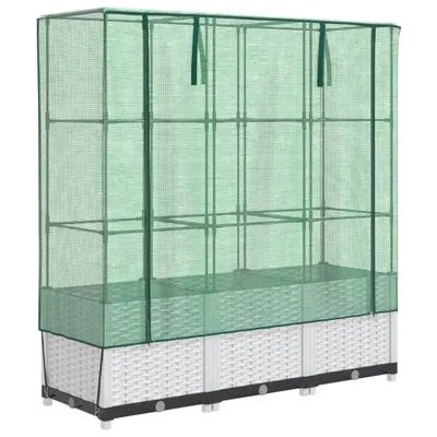 Produktbild von Hochbeet mit Gewächshaus-Aufsatz Rattan-Optik 120x40x138 cm