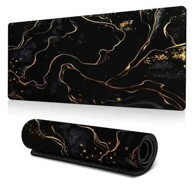 Produktbild von Gaming Mauspad XXL 800x300mm Marmor Design Rutschfeste Gummibasis Schwarz-Gold