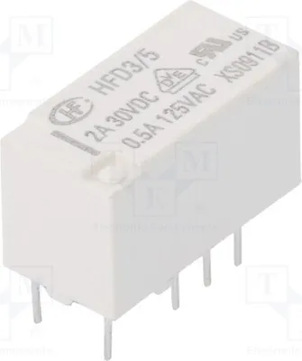 Zdjęcie produktu dla 1x przekaźnik: elektromagnetyczny, 0,5A/125VAC, cewka: 5VDC, 2A, typ HFD3/5