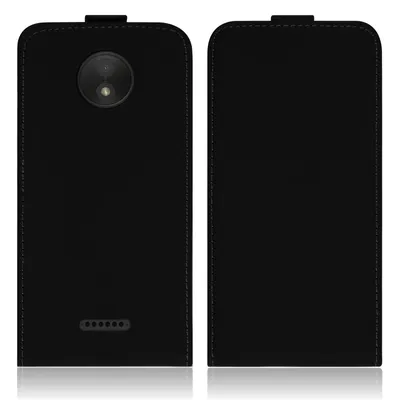 Produktbild von PhoneNatic Kunst-Lederhülle kompatibel mit Lenovo Moto C Plus - Flip-Case schwarz + 2 Schutzfolien