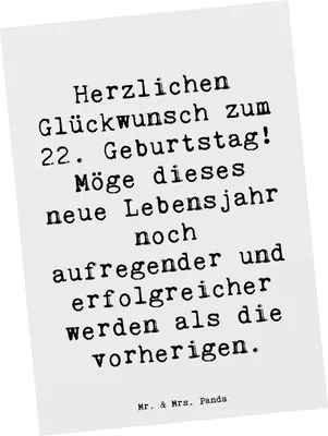 Produktbild von Mr. & Mrs. Panda Postkarte Spruch 22. Geburtstag - Weiß - Geschenk, Grußkarte, Alter, Ansichtskarten, Postkarten, Fotokarte, aufregender, bildkarte, positive Wünsche