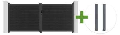 Produktbild von ATHOS 3,5 m H. 160 cm Anthrazitgraues Drehtor aus Verbundholz mit Aluminiumrahmen + 2 Aluminiumpfosten 15 x 15 cm