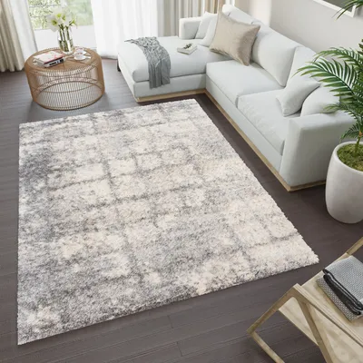 Produktbild von Teppich Wohnzimmer Schlafzimmer Meliert Modern Design Shaggy Hochflor Langflor Grau 80 x 150 cm
