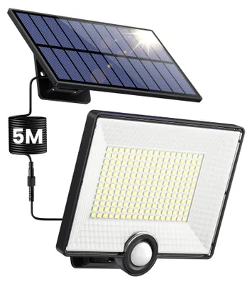 Zdjęcie produktu dla Lampa zewnętrzna z czujnikiem ruchu, 204 diody LED, wodoszczelność IP65, 3 tryby pracy, kabel o długości 16,4 m