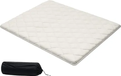 Produktbild von SucceBuy Japanische Futon-Matratze (2032 x 1524 x 63,5 mm), faltbare Tatami-Matratze in Queen Size, Bodenmatratze mit Tragetasche und Befestigungsmaterial, 9-lagige Schlafunterlage für Yoga und Meditation, Weiß