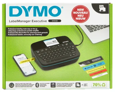 Zdjęcie produktu dla DYMO LabelManager Executive 640 CB Przenośna drukarka etykiet | Kompaktowa maszyna do tworzenia etykiet | Podwójna łączność Bluetooth i USB | Kompatybilna ze etykietami D1, QWERTY, bezpośrednio termiczny/termotransferowy, 12 mm/s